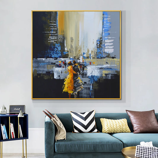 HAND DRAWN Loving Couple in City Oil Painting