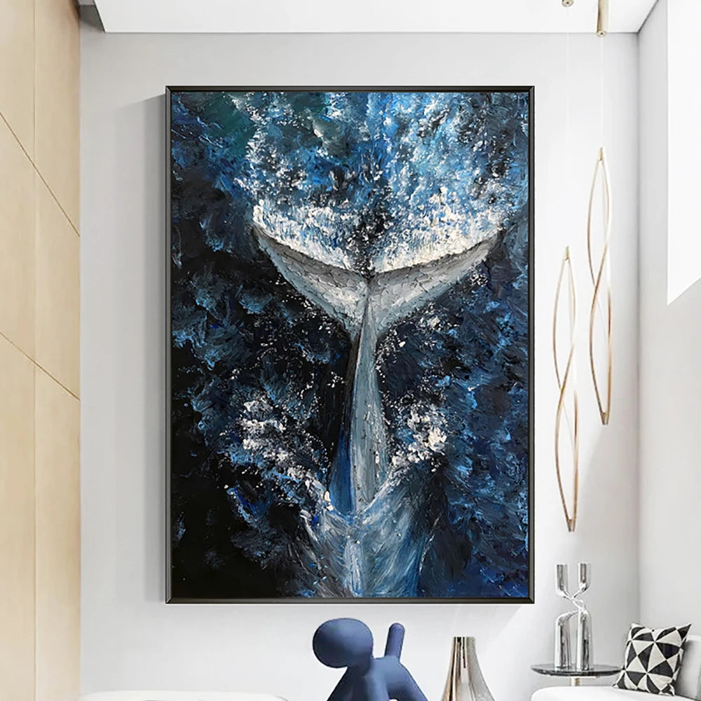 Abstract Whale in Sea Oil Painting Handmade