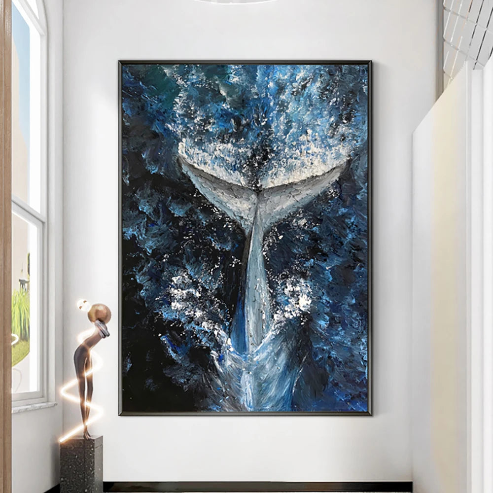 Abstract Whale in Sea Oil Painting Handmade