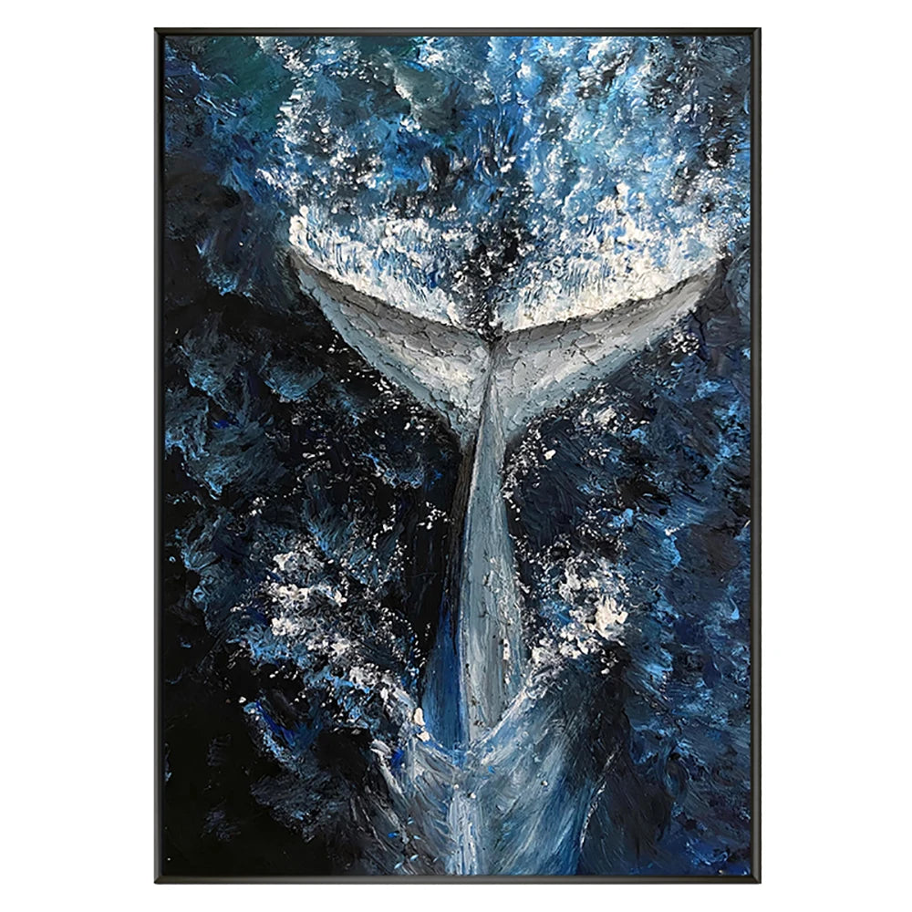 Abstract Whale in Sea Oil Painting Handmade