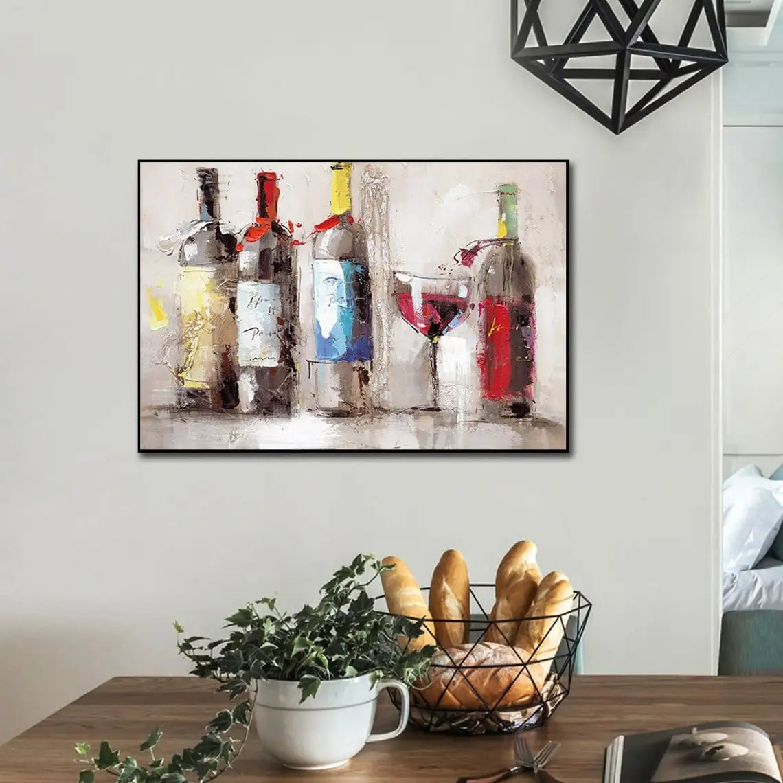 Wine Bottles Abstract Oil Painting Handmade