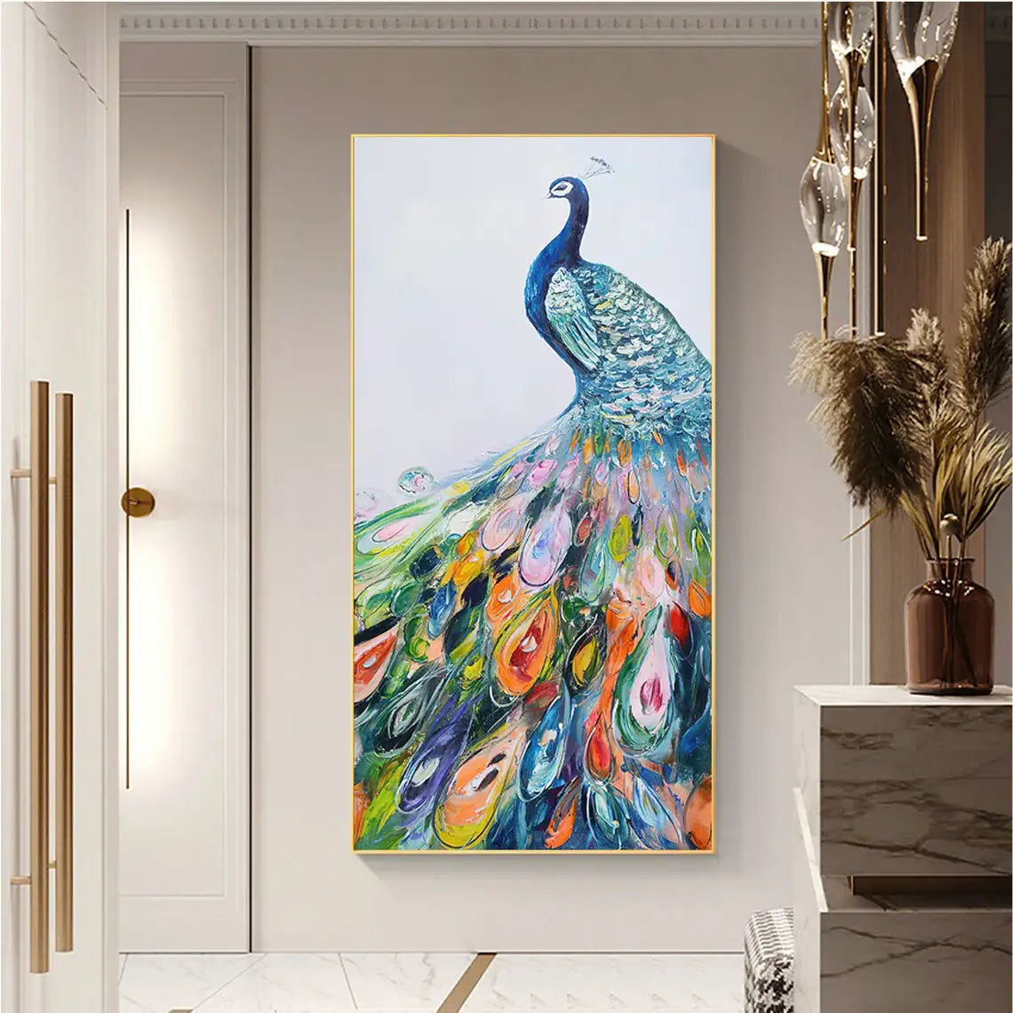 Colored Peacock Oil Painting Handmade