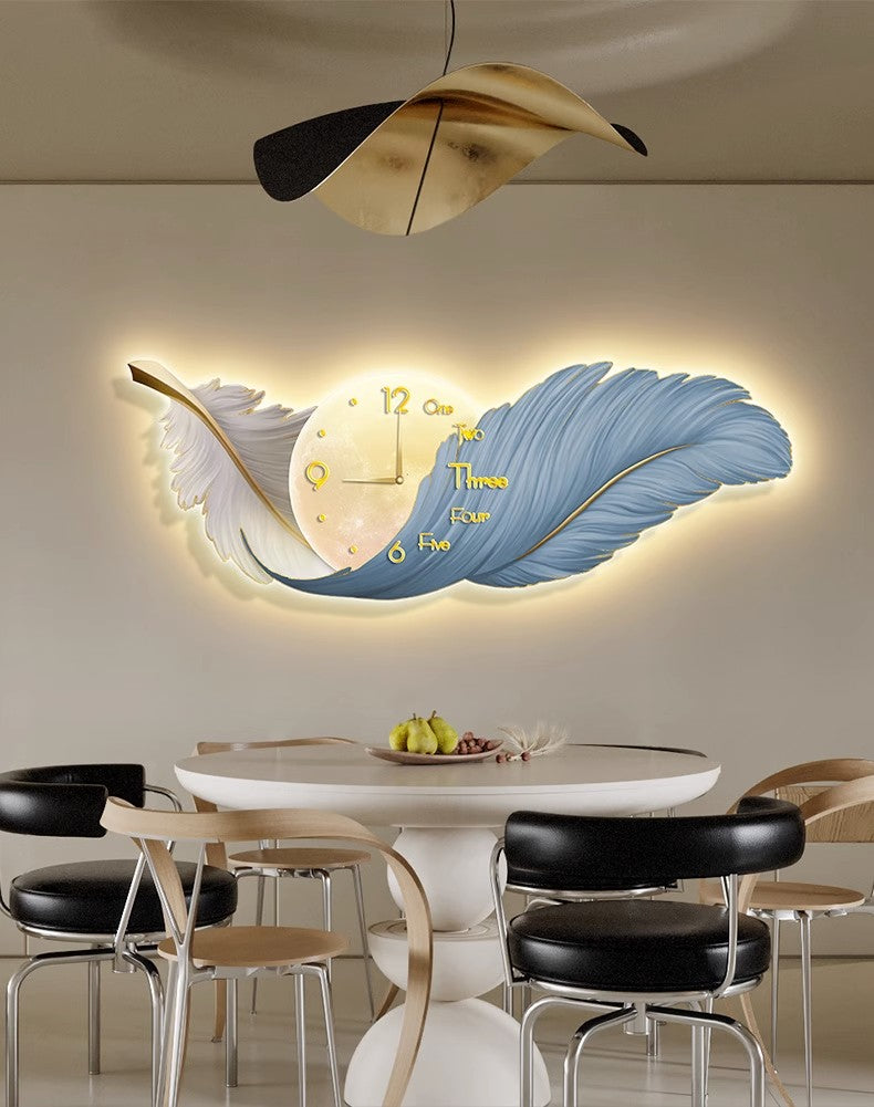 Feather LED clock lamp