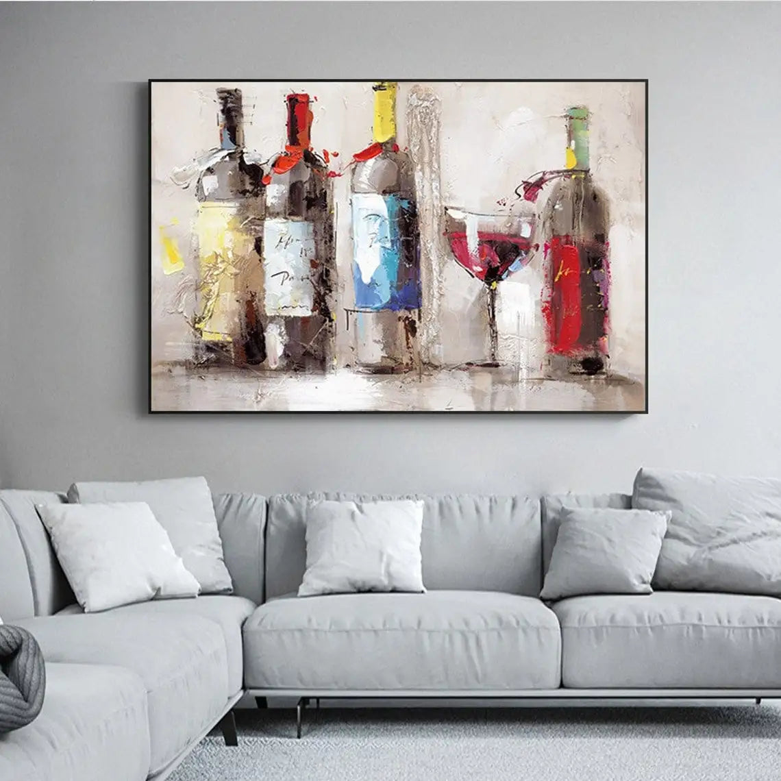 Wine Bottles Abstract Oil Painting Handmade