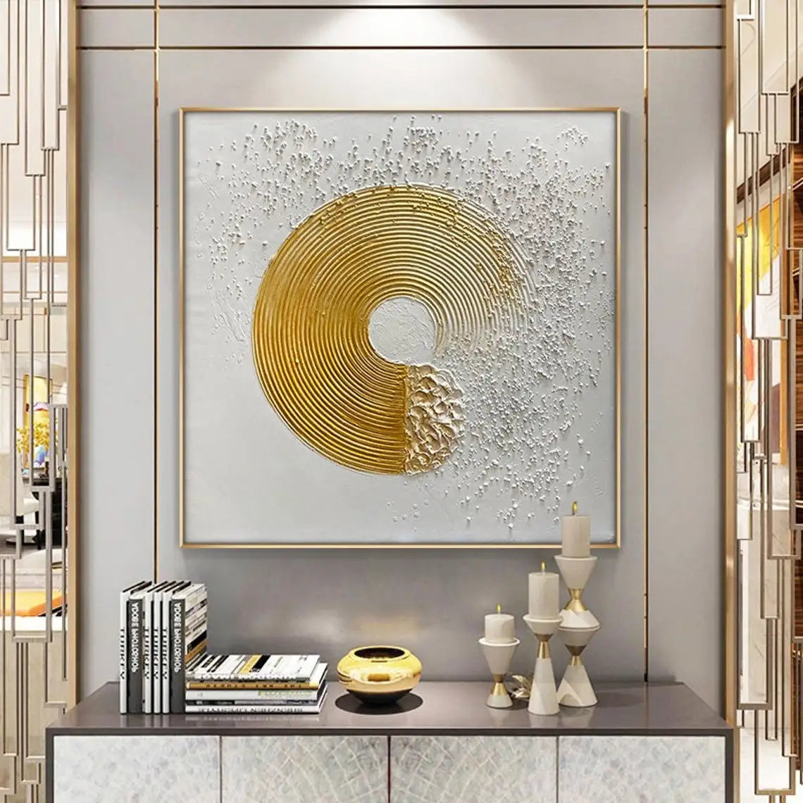 The Golden in White Circle Oil Painting Handmade