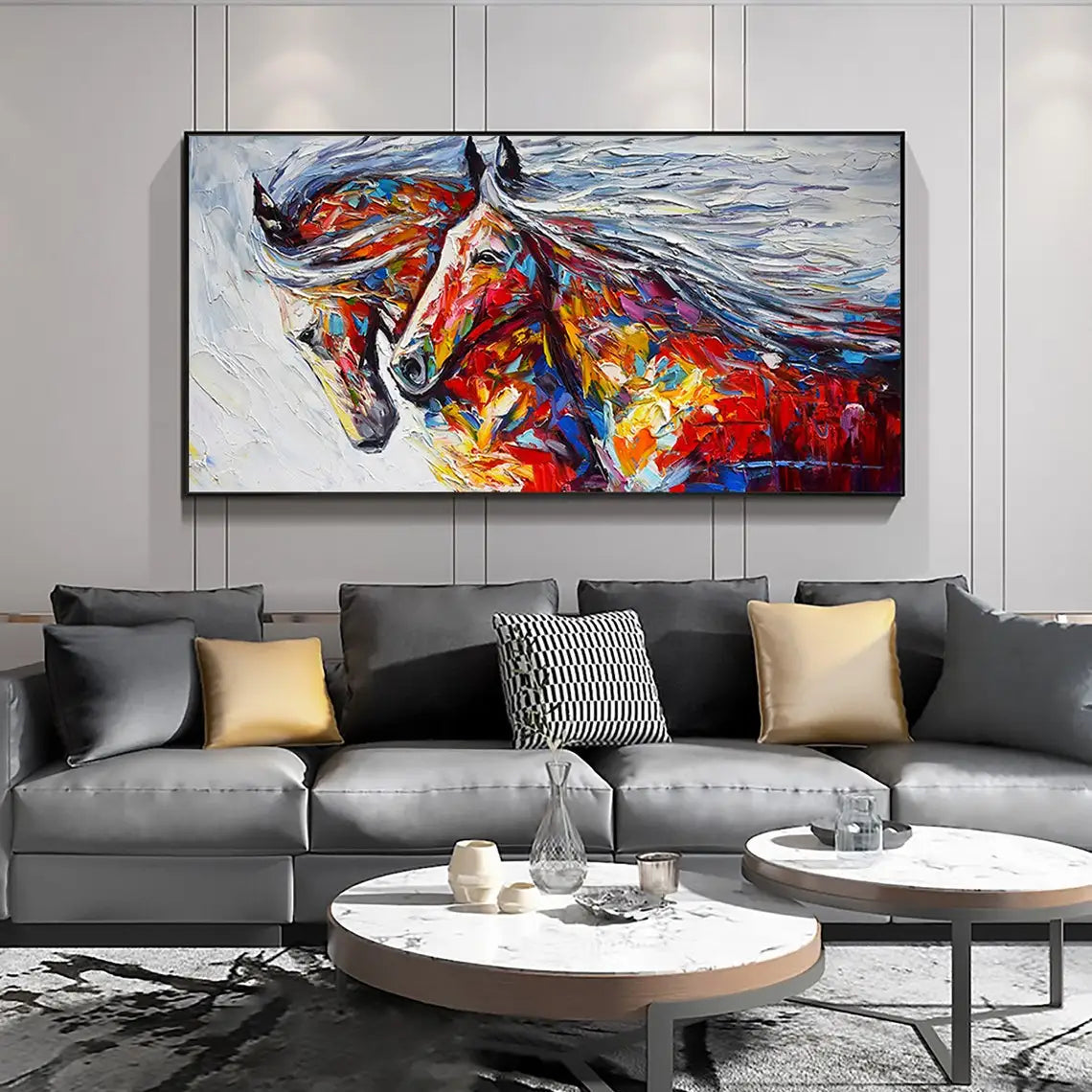 Colored Horse Oil Painting Handmade