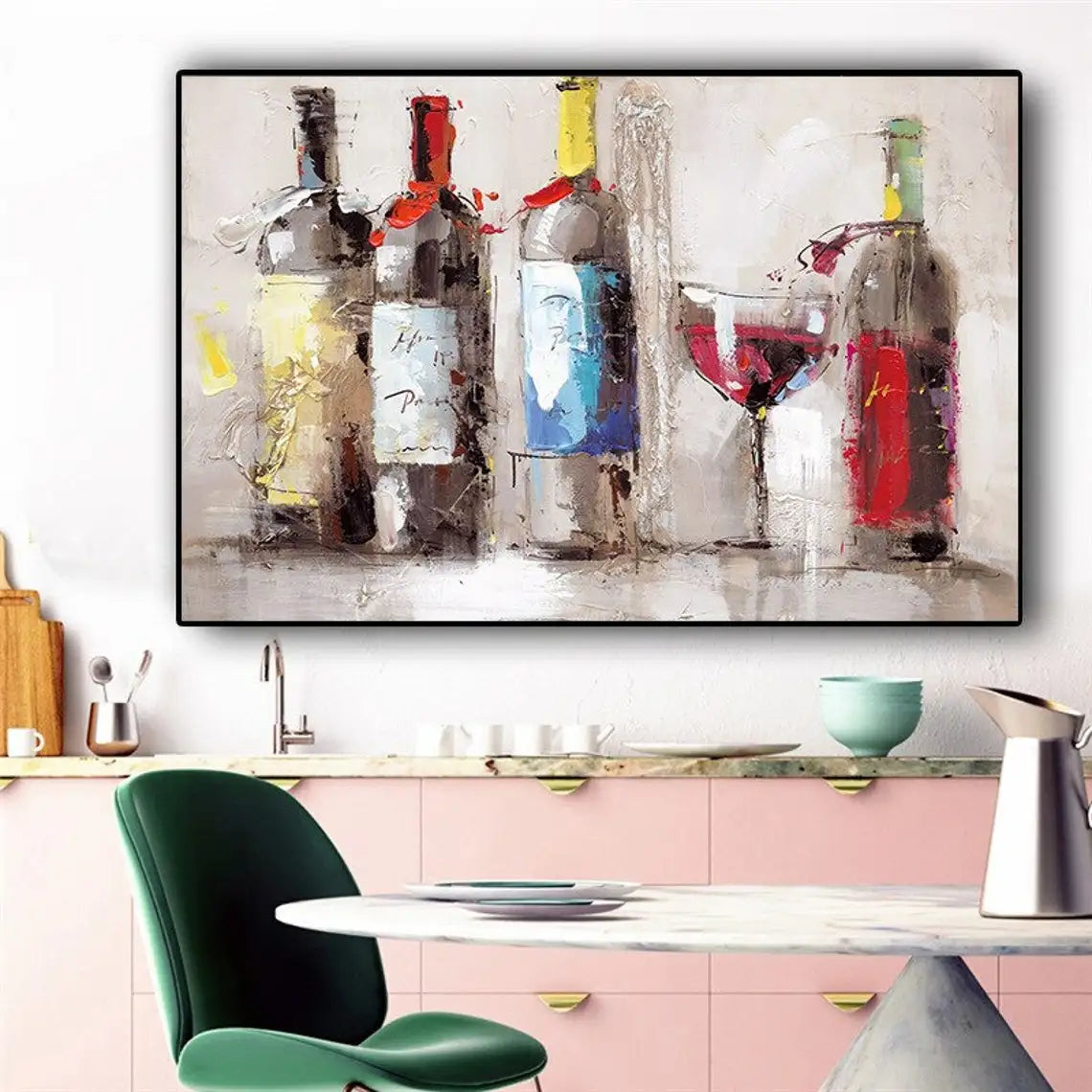 Wine Bottles Abstract Oil Painting Handmade