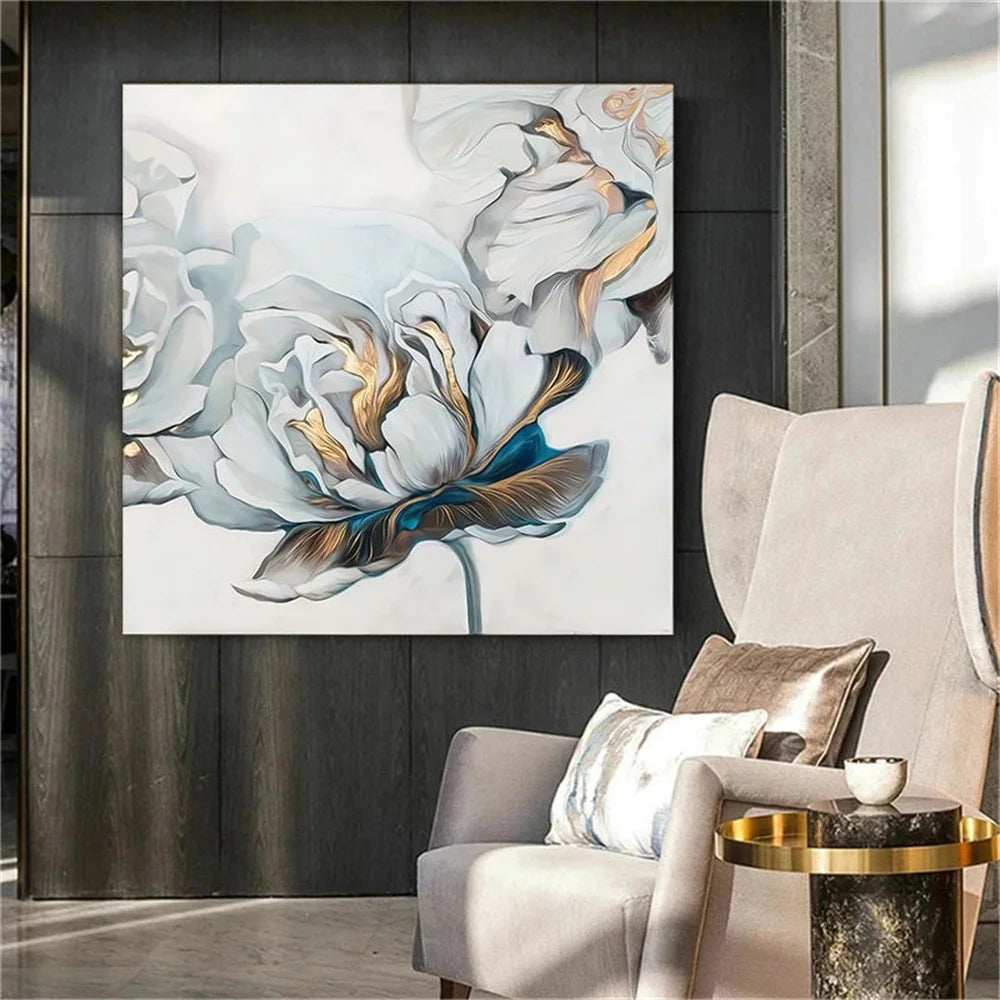 HAND DRAWN The Golden Flower Blue Oil Painting