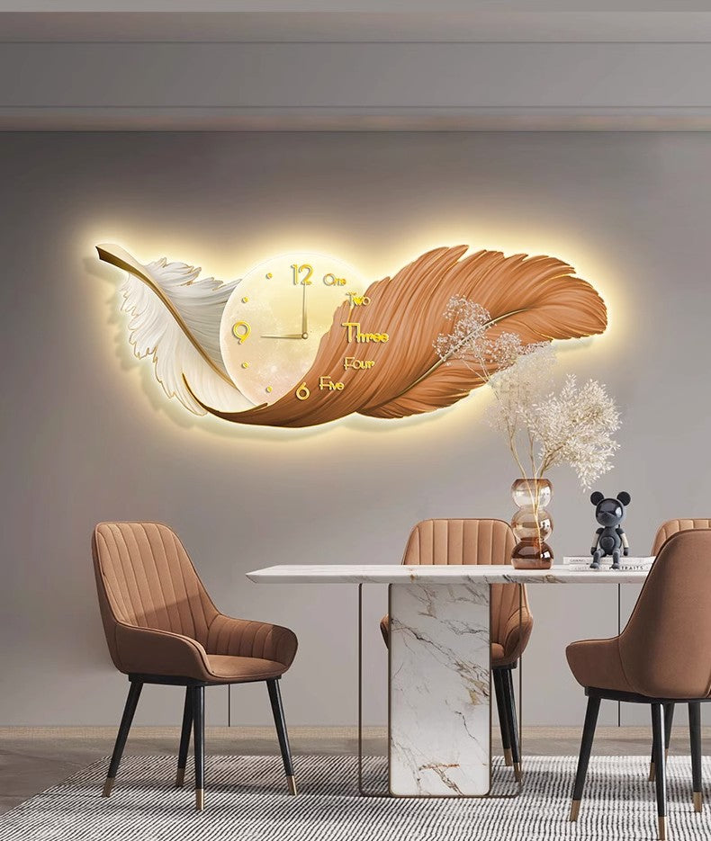 Feather LED clock lamp