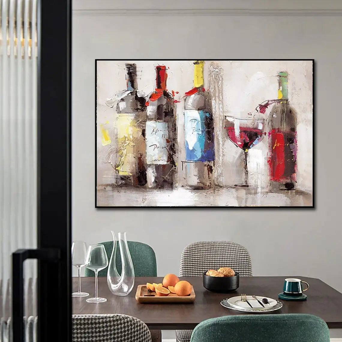 Wine Bottles Abstract Oil Painting Handmade