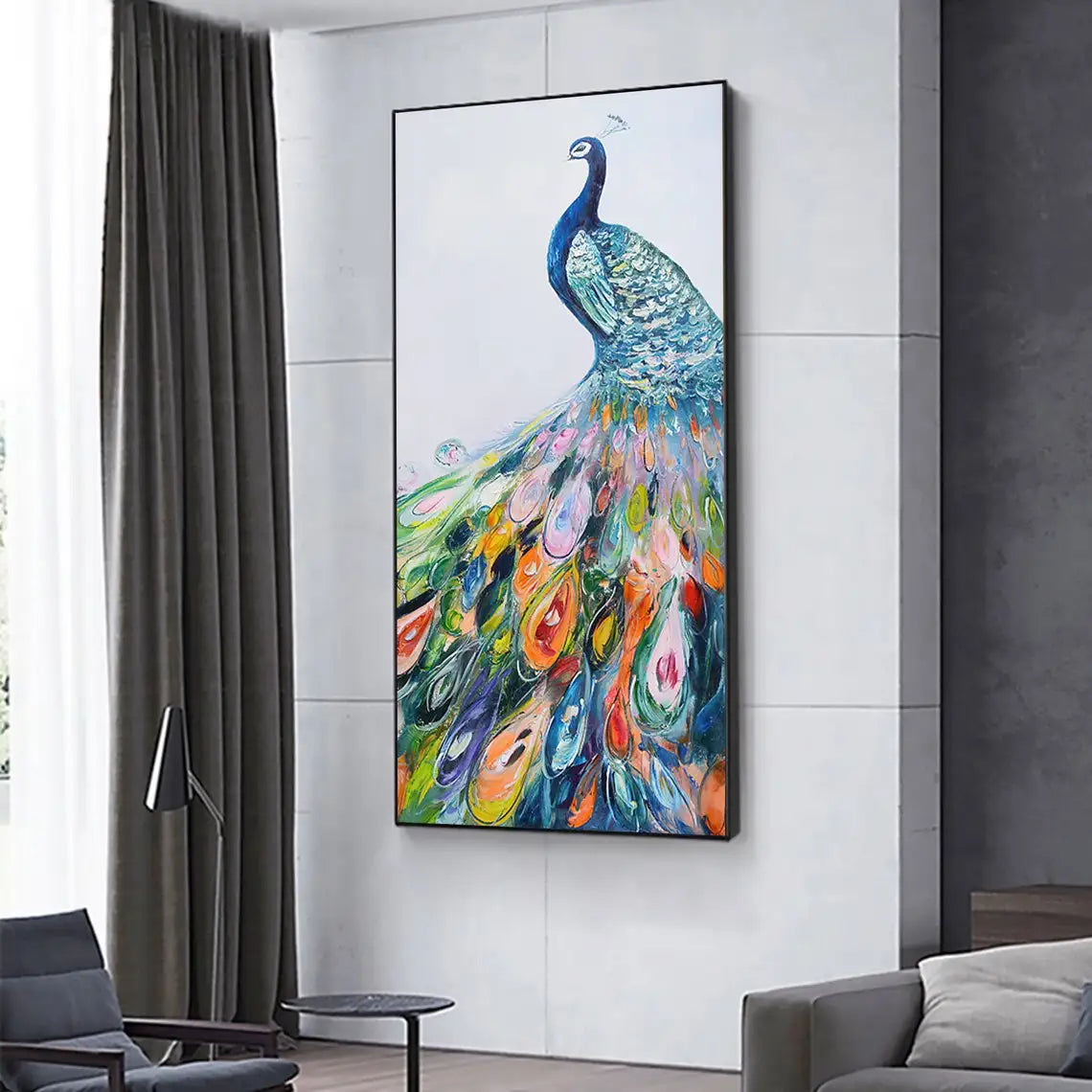 Colored Peacock Oil Painting Handmade