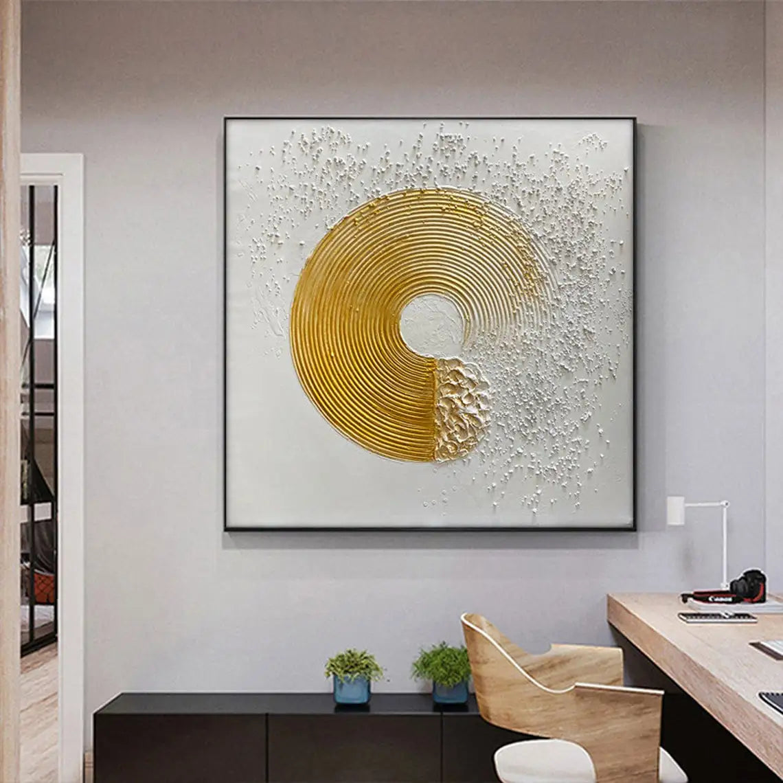 The Golden in White Circle Oil Painting Handmade