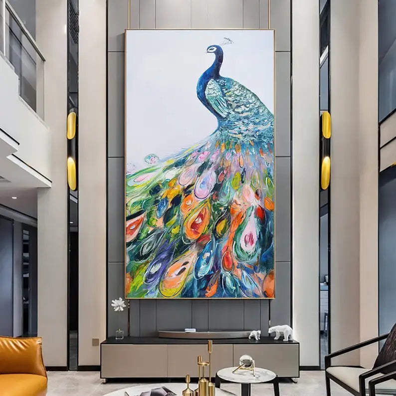 Colored Peacock Oil Painting Handmade