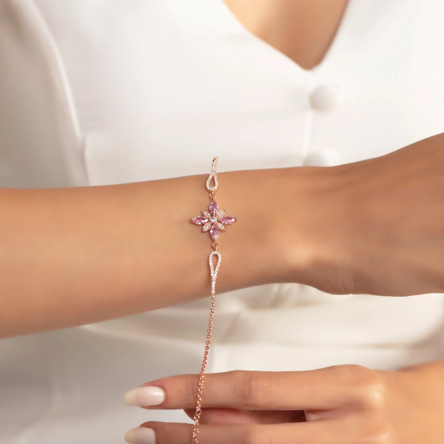 Lotus cubic zirconia bracelet