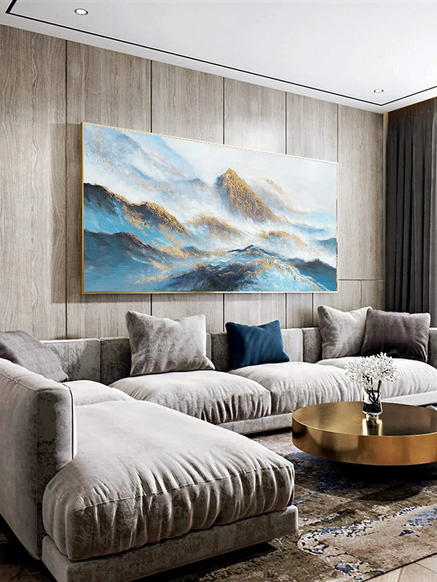 The golden mountain landscape oil painting handmade