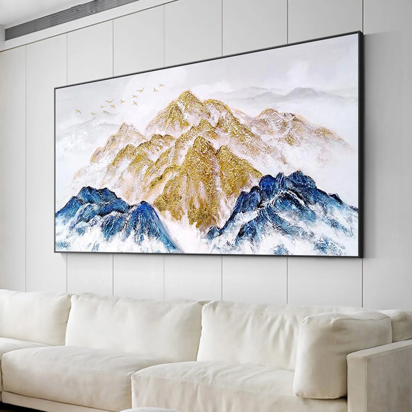 Blue and Gold Mountains Oil Painting Handmade