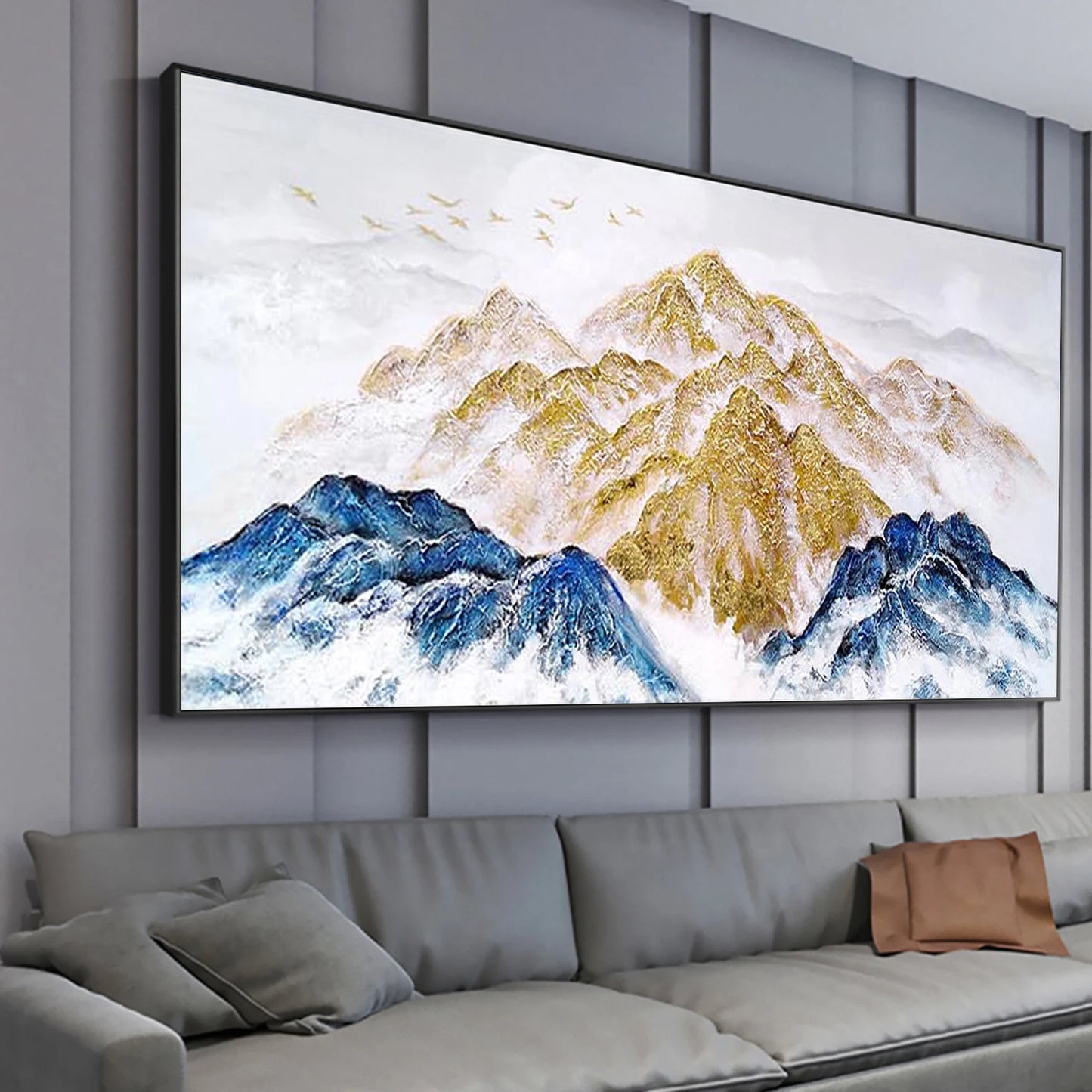 Blue and Gold Mountains Oil Painting Handmade