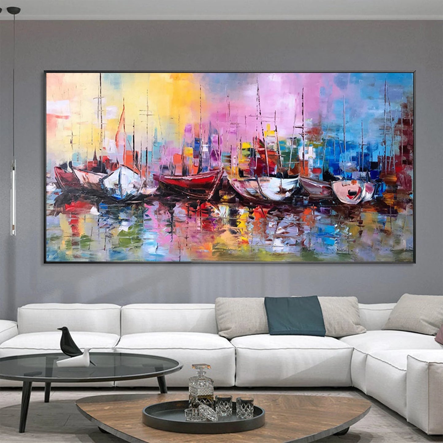 The Colorful Harbor Oil Painting Handmade