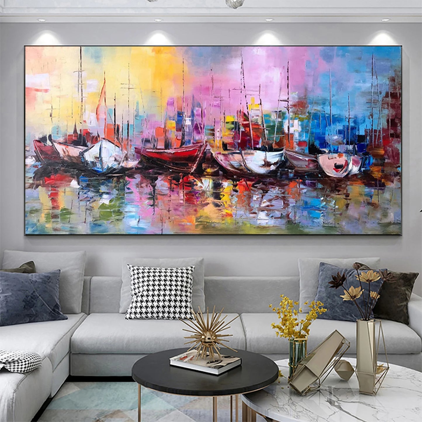 The Colorful Harbor Oil Painting Handmade