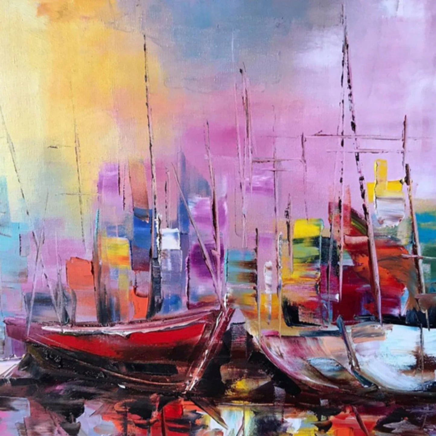 The Colorful Harbor Oil Painting Handmade