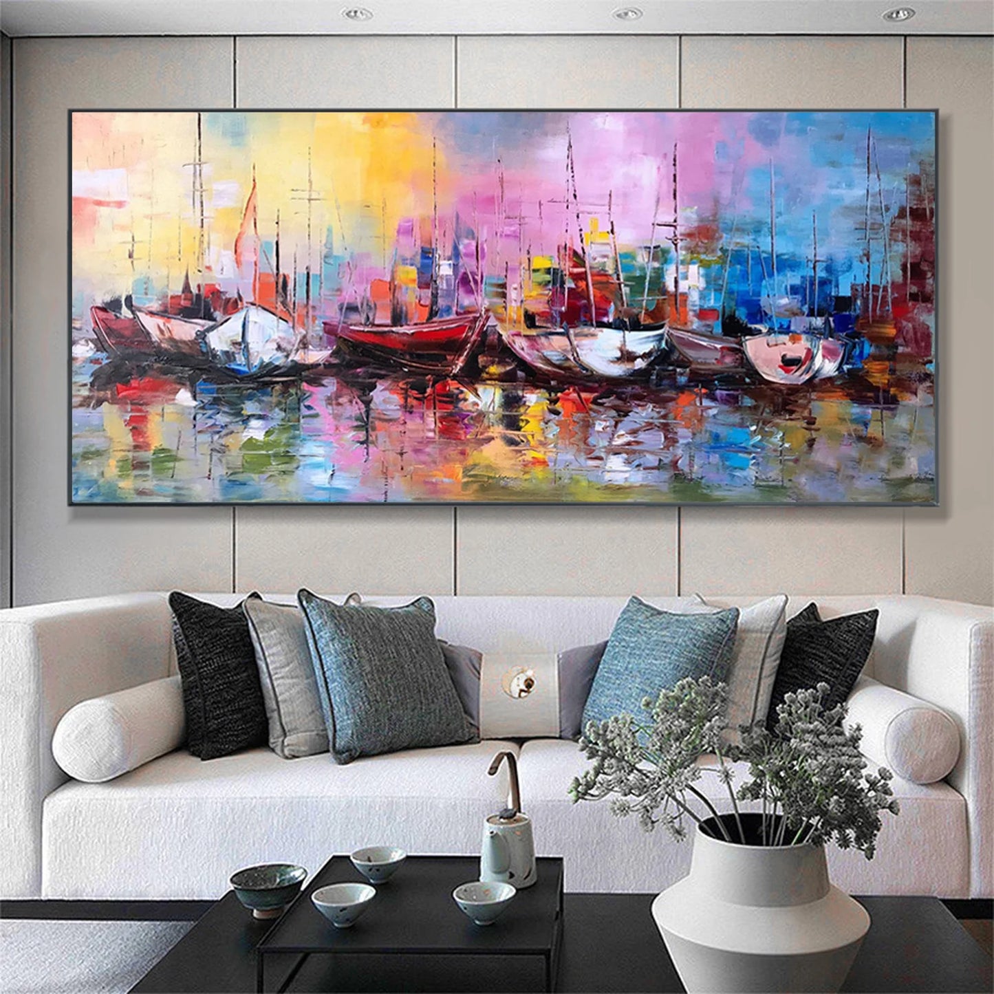 The Colorful Harbor Oil Painting Handmade