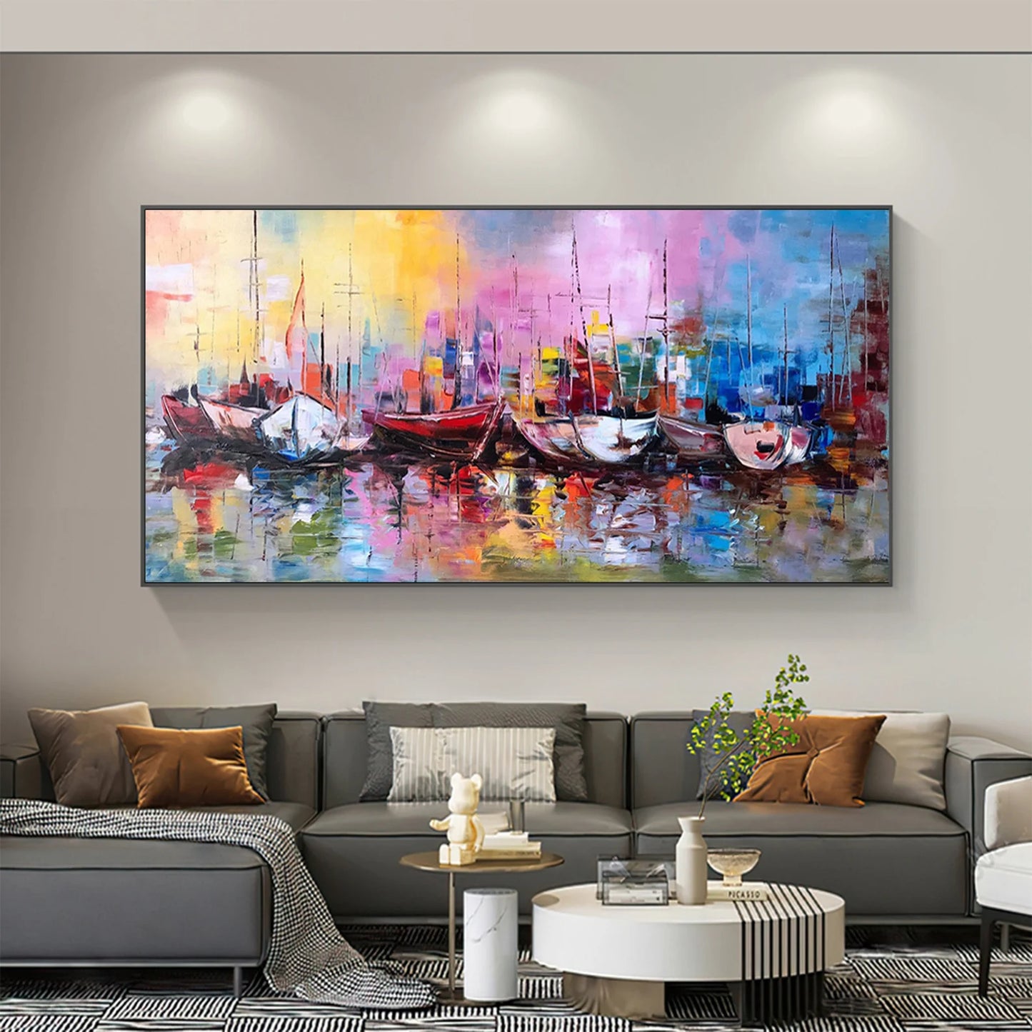 The Colorful Harbor Oil Painting Handmade