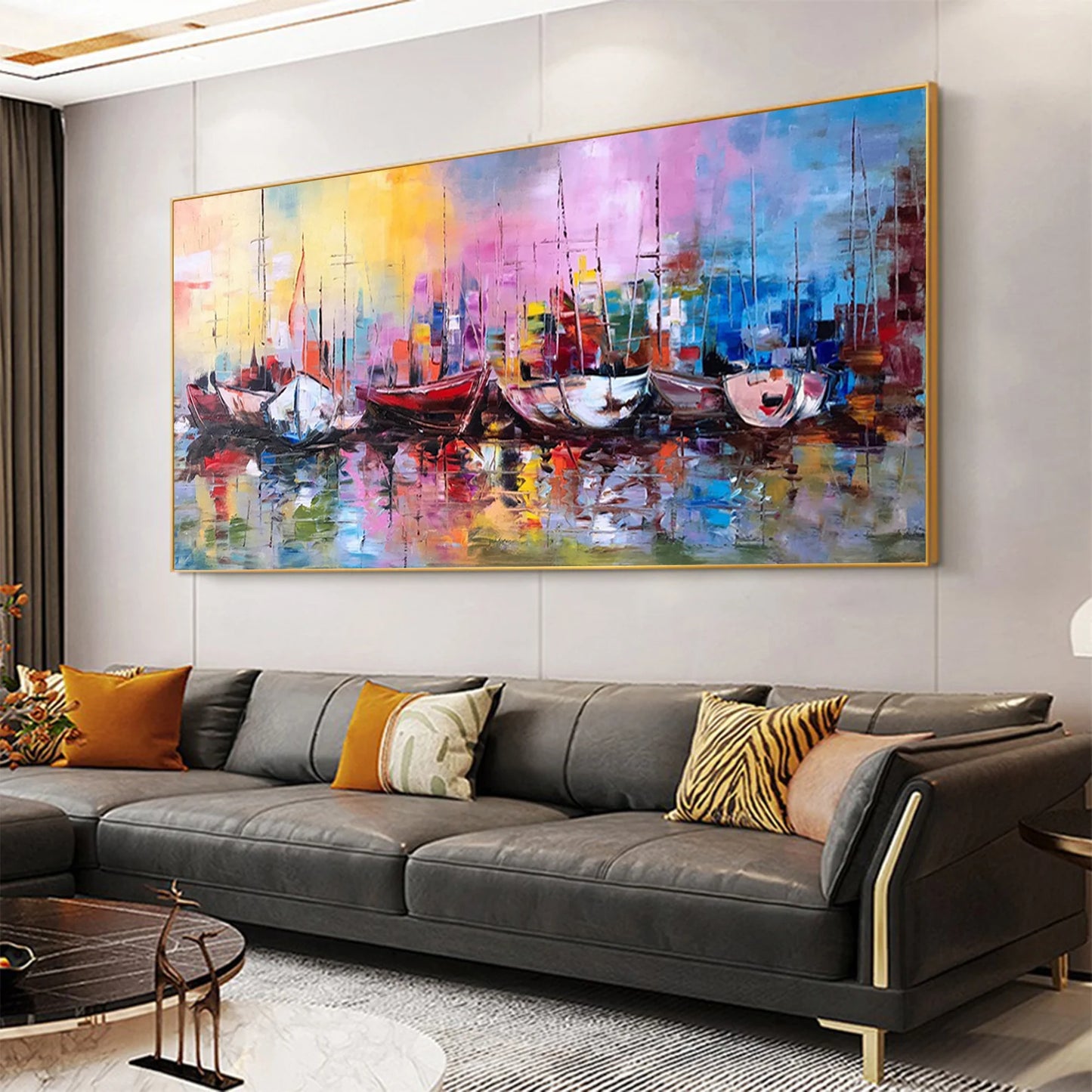 The Colorful Harbor Oil Painting Handmade