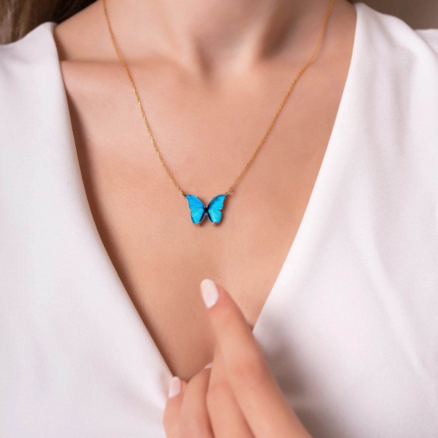 Butterfly necklace turquoise blue