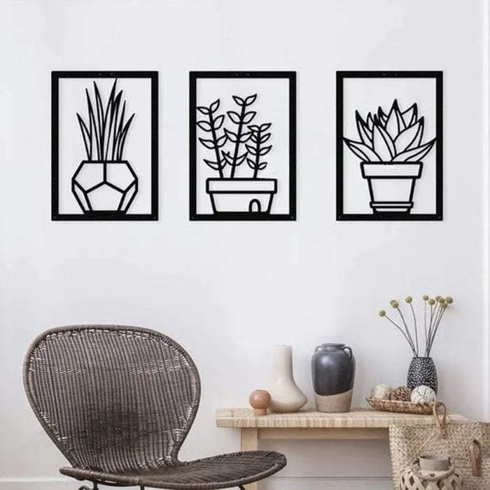 Pot Of Plants Metal Wall Decoration (Pack of 3)