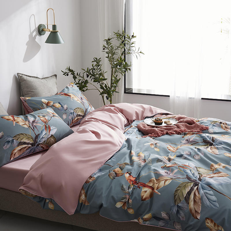 Parrot with Flower Blue Duvet Cover Set (100% Egyptian Cotton)