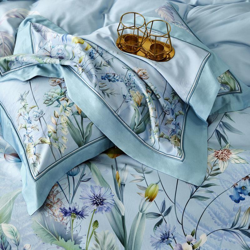 Flowers on Blue Duvet Cover Set (100% Egyptian Cotton)