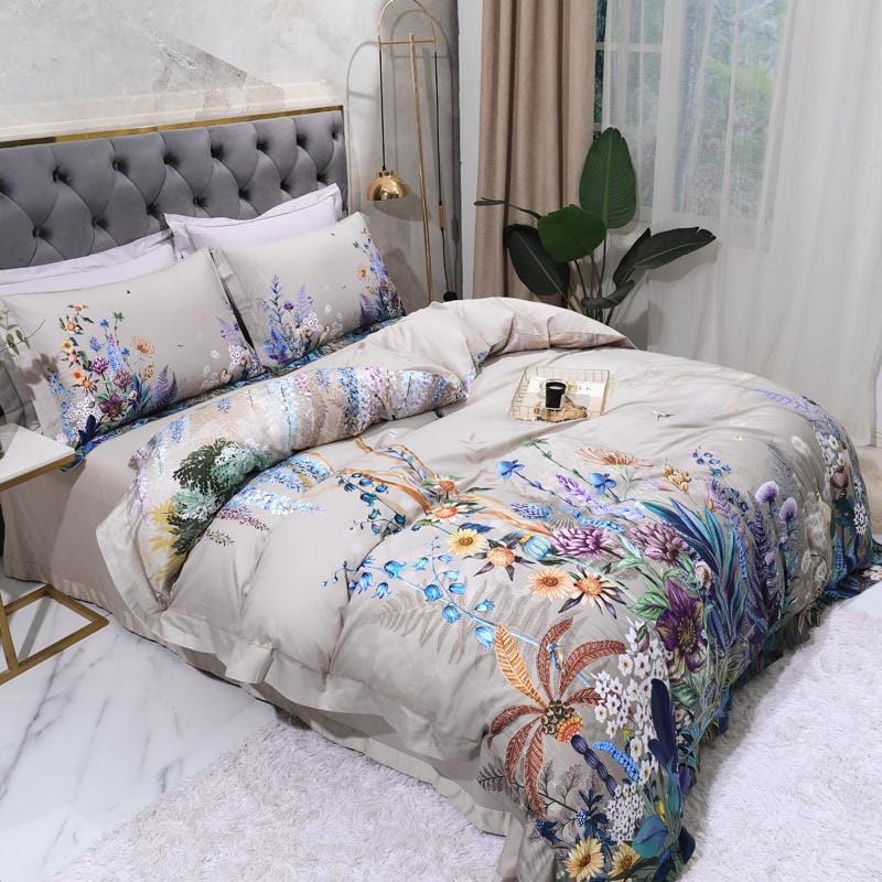 Purple and Blue Plants and Wildlife Duvet Cover Set (100% Egyptian Cotton)