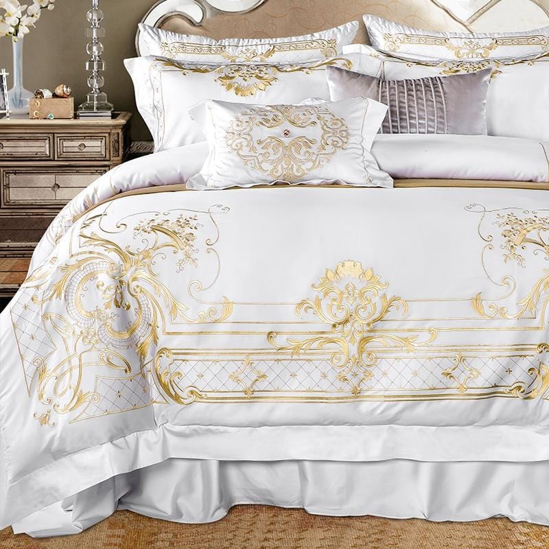 Evy Gold Characters White and Gold Duvet Cover Set (100% Egyptian Cotton)