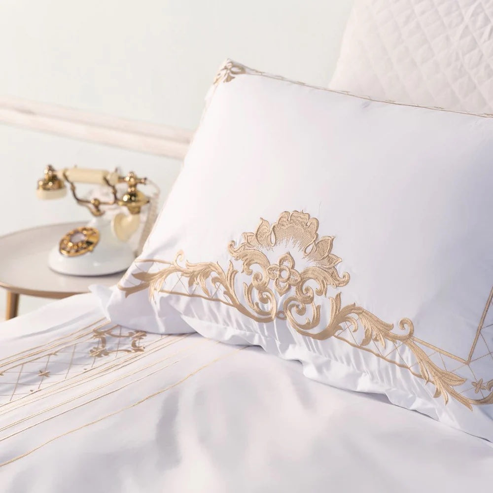 Evy Gold Characters White and Gold Duvet Cover Set (100% Egyptian Cotton)