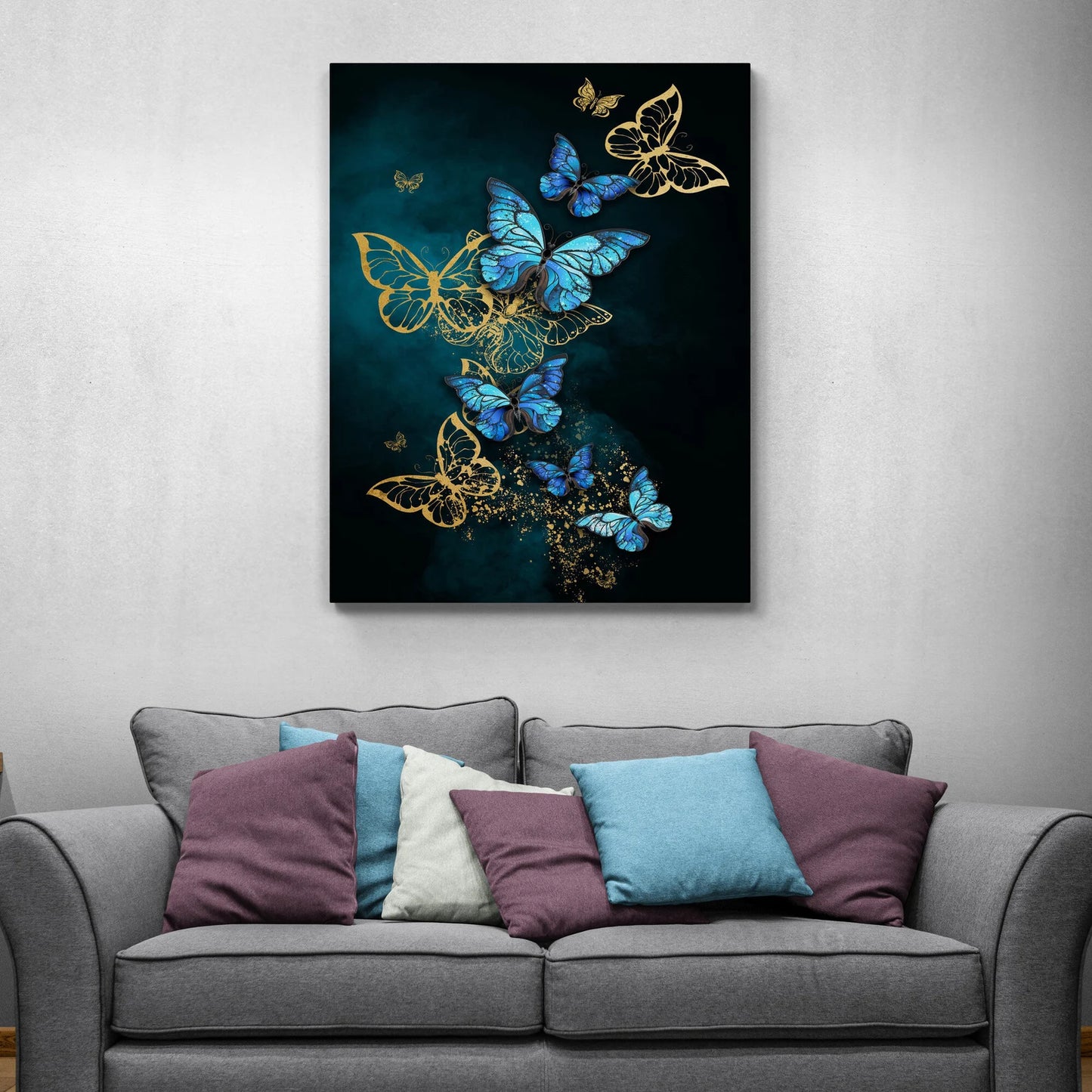 Butterfly Blue and Gold Canvas