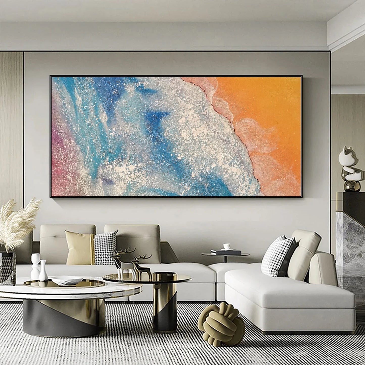 Beach Ocean Orange Oil Painting Handmade