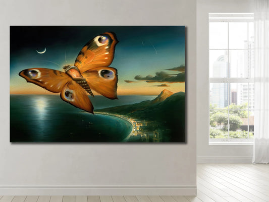 Butterfly over coast canvas art