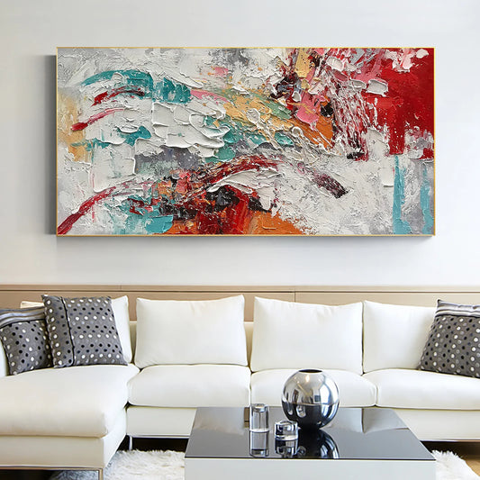 Abstract White Red Blue Oil Painting Handmade