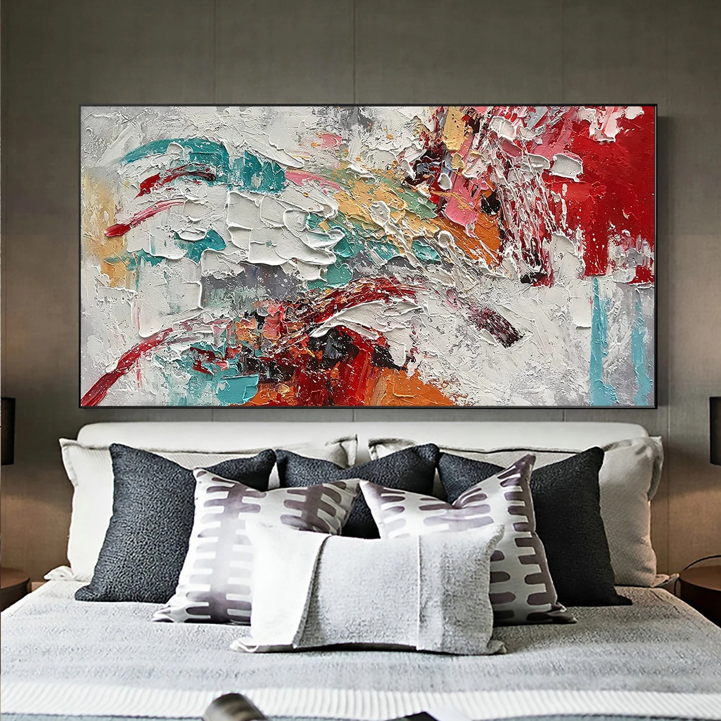 Abstract White Red Blue Oil Painting Handmade