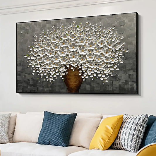 HAND DRAWN Cherry Blossom Black and White Oil Painting