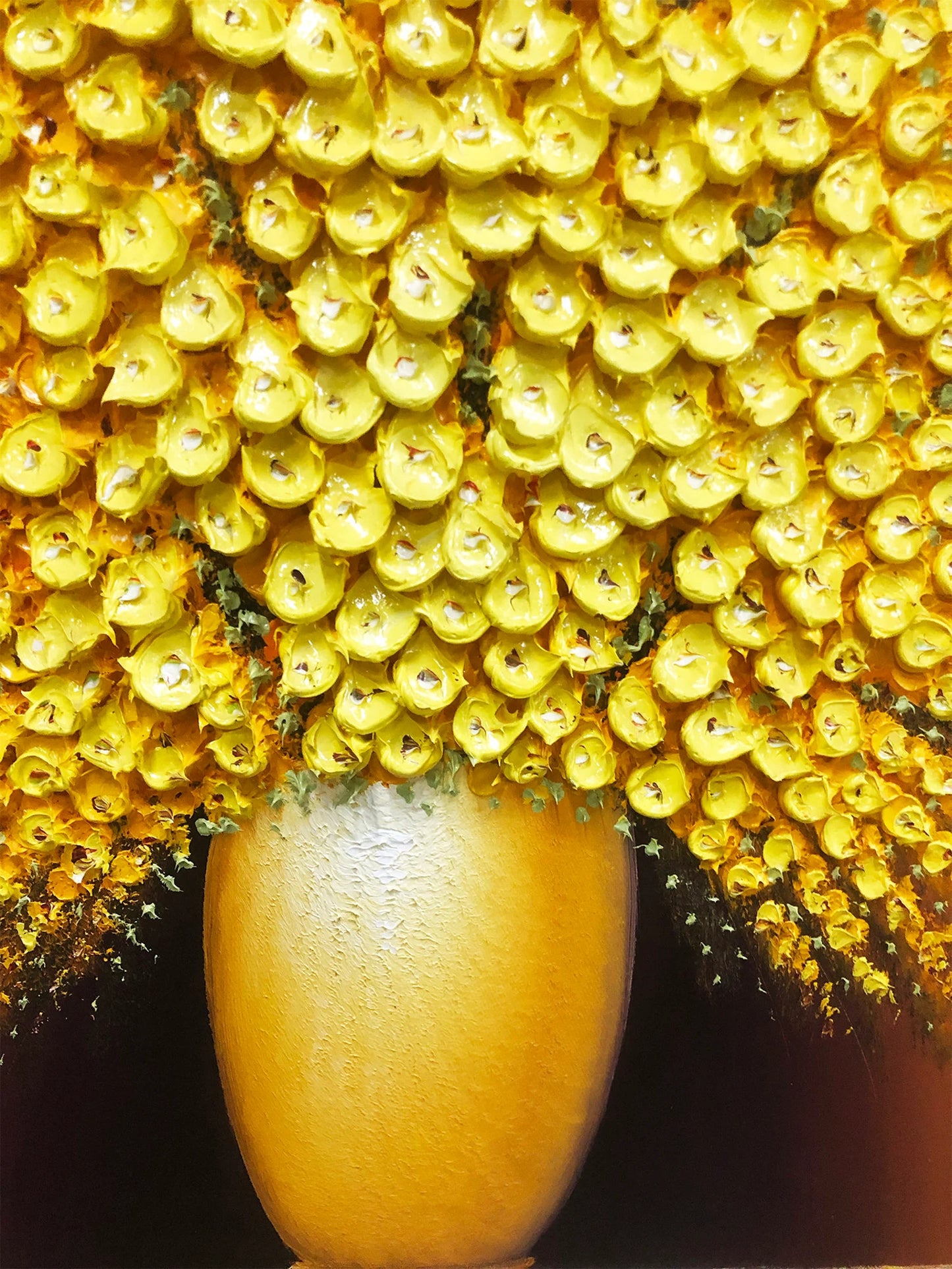 HAND DRAWN Yellow Flowers in Vase Oil Painting