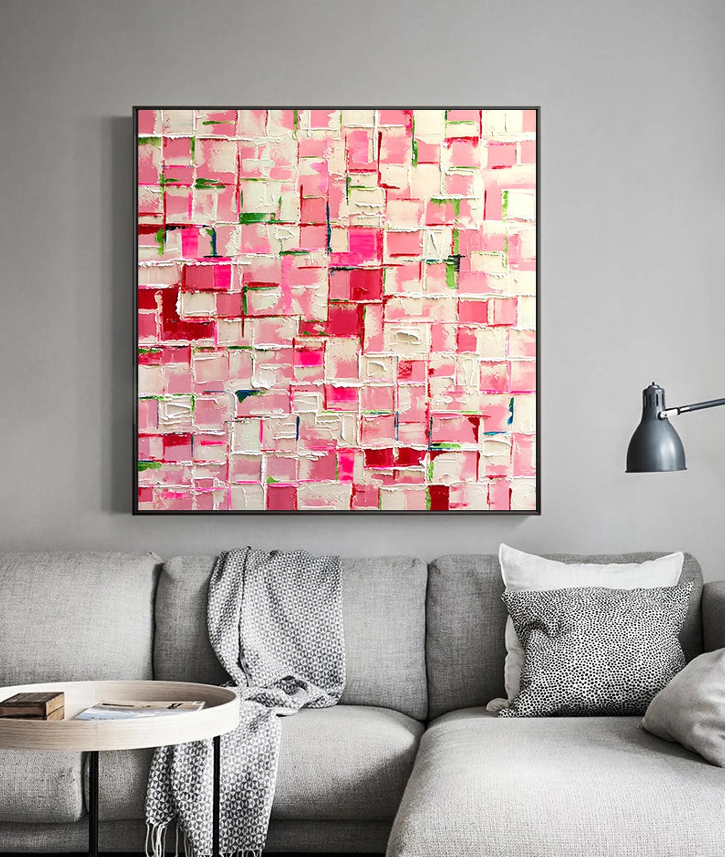 Abstract Pink White Oil Painting Handmade