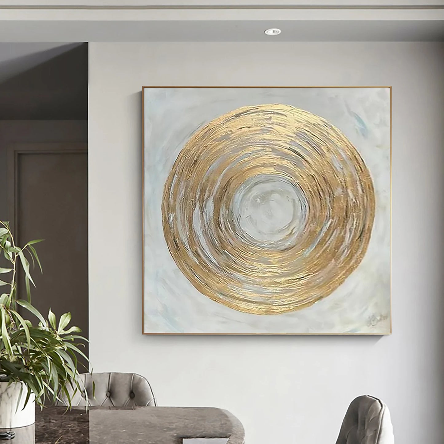 The Golden Circle on Gray Oil Painting Handmade