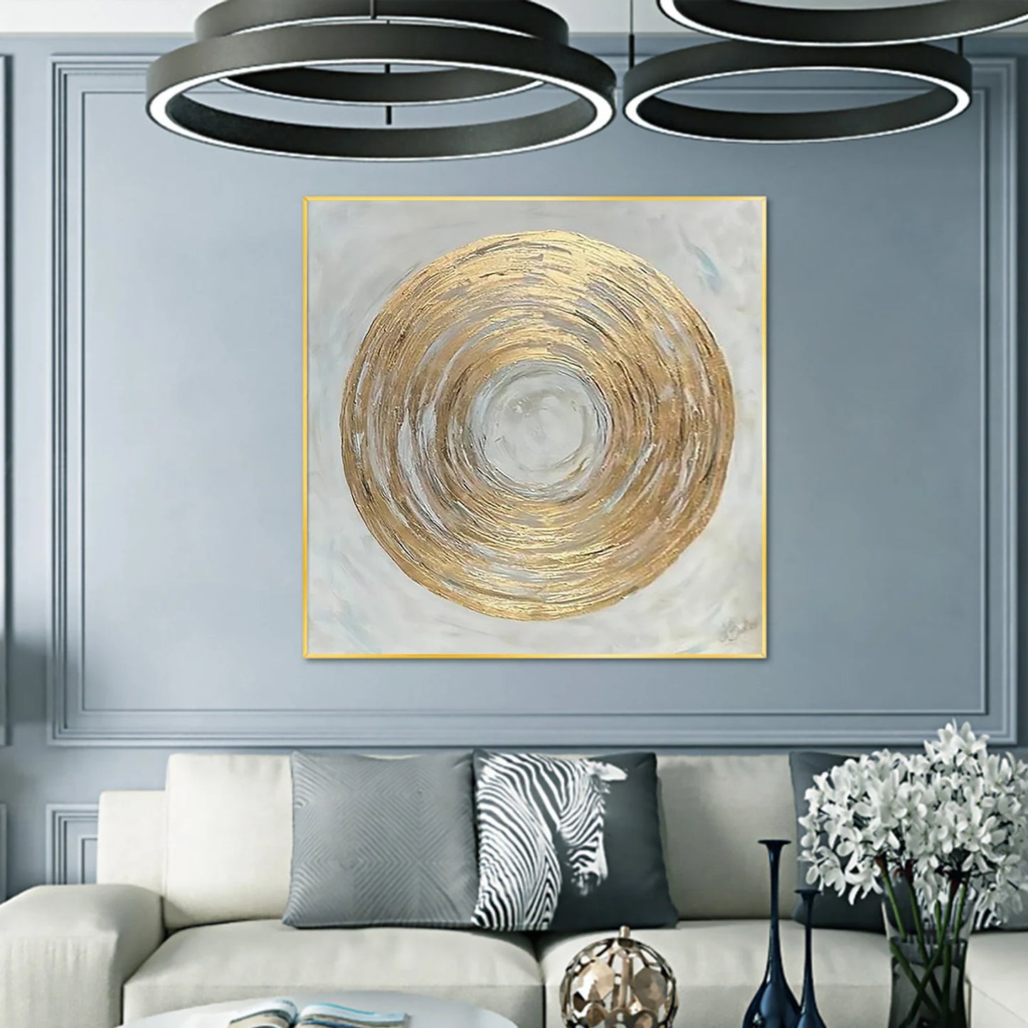 The Golden Circle on Gray Oil Painting Handmade