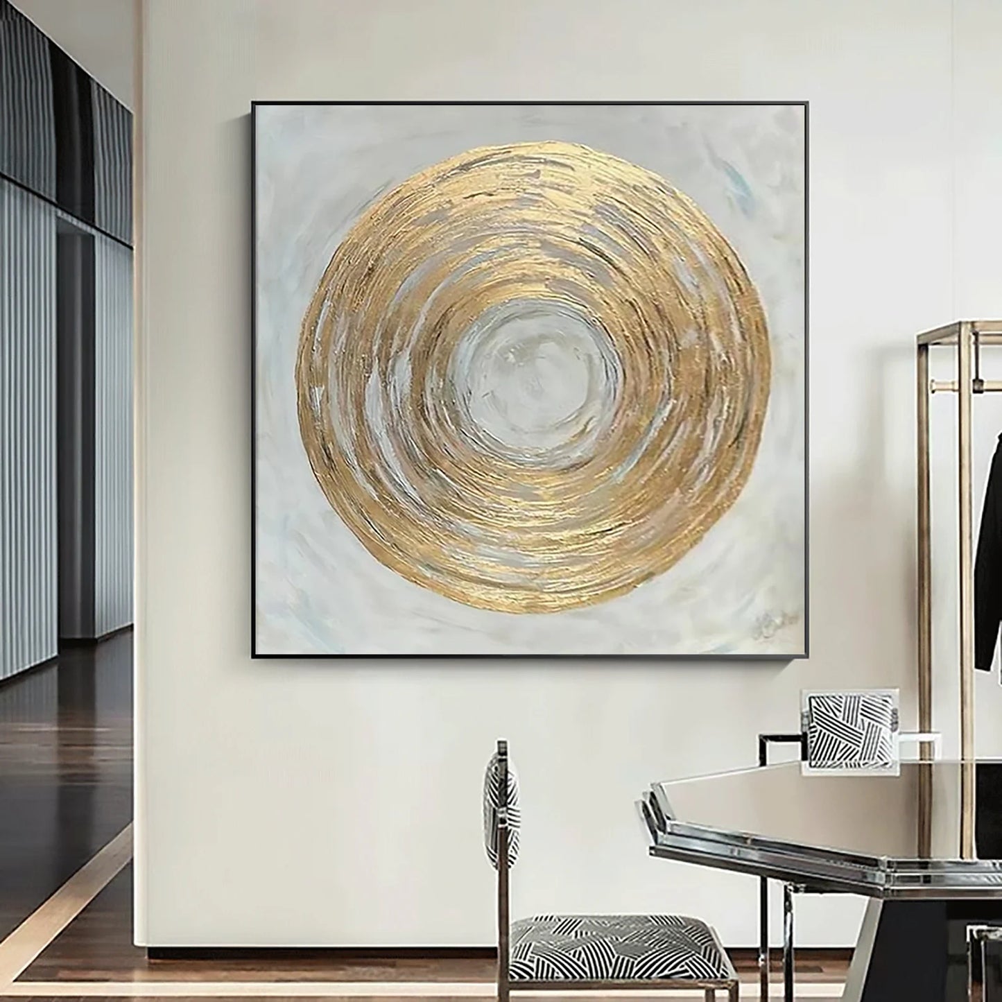 The Golden Circle on Gray Oil Painting Handmade