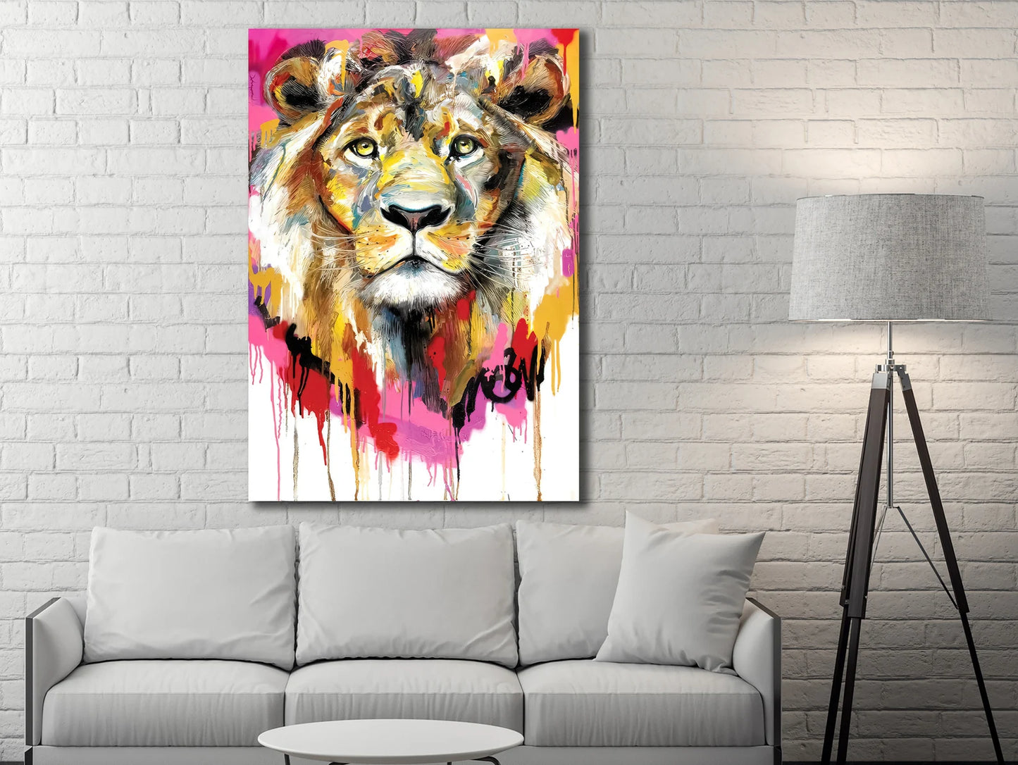 Lion in Pink and Orange Canvas