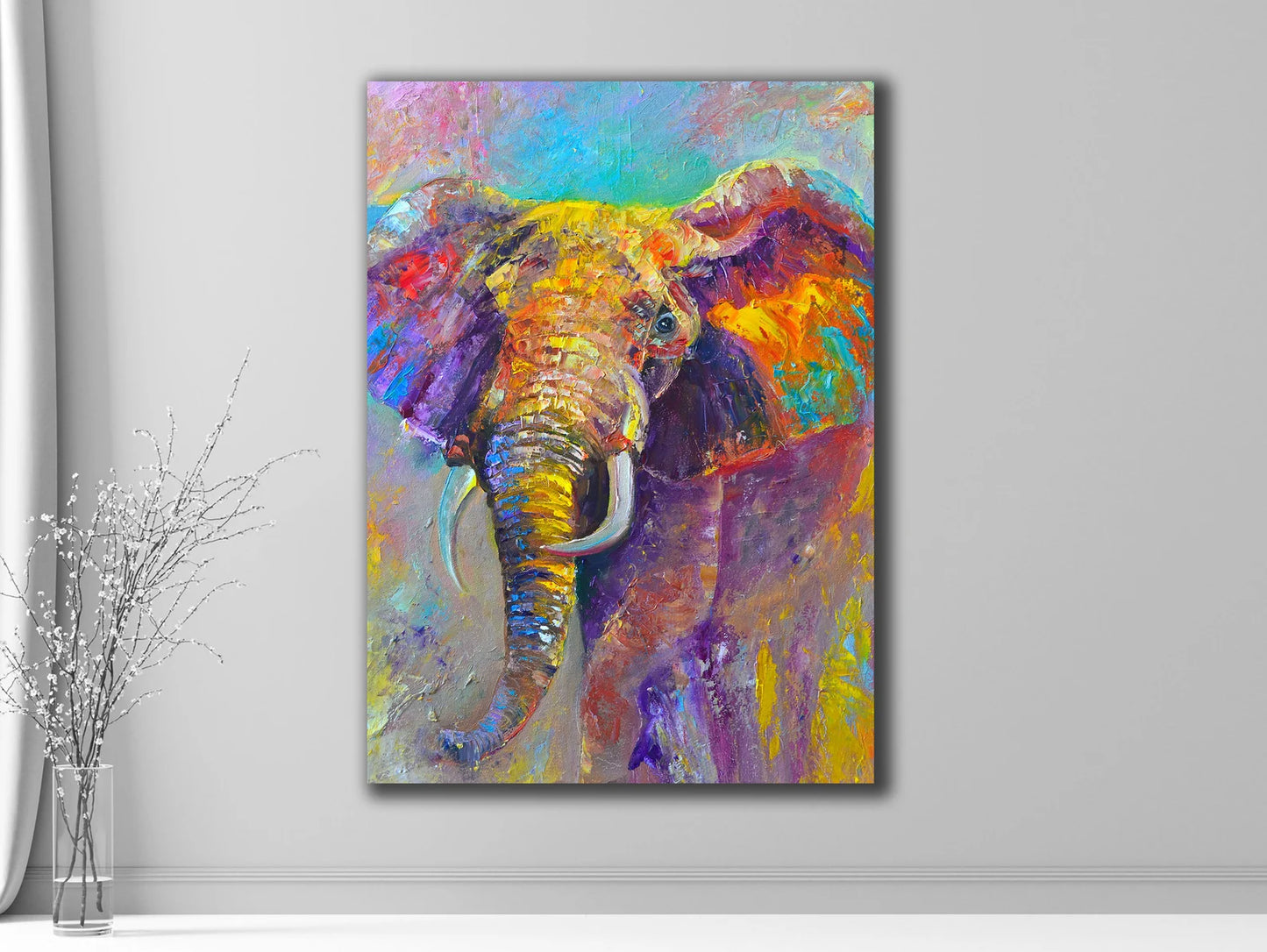 Elephant with colors canvas