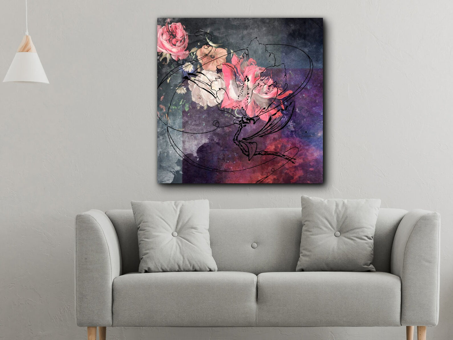 Flowers in purple/blue canvas