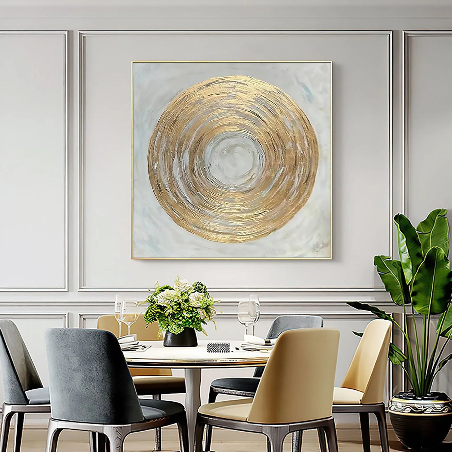 The Golden Circle on Gray Oil Painting Handmade