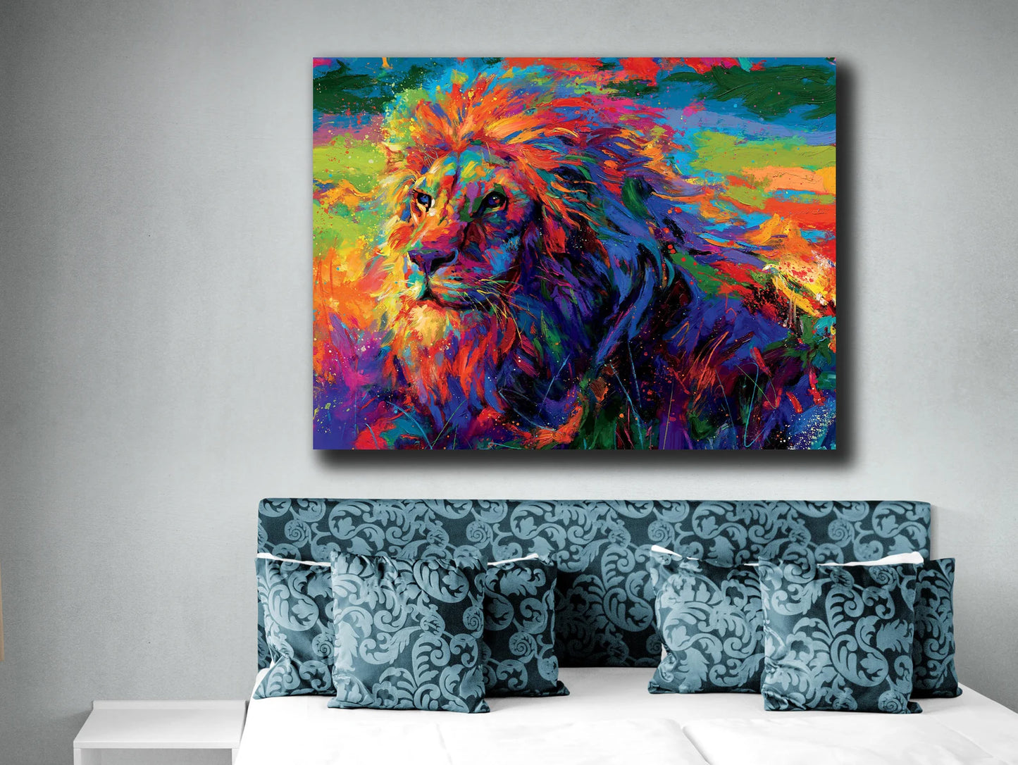 Colorful proud lion canvas